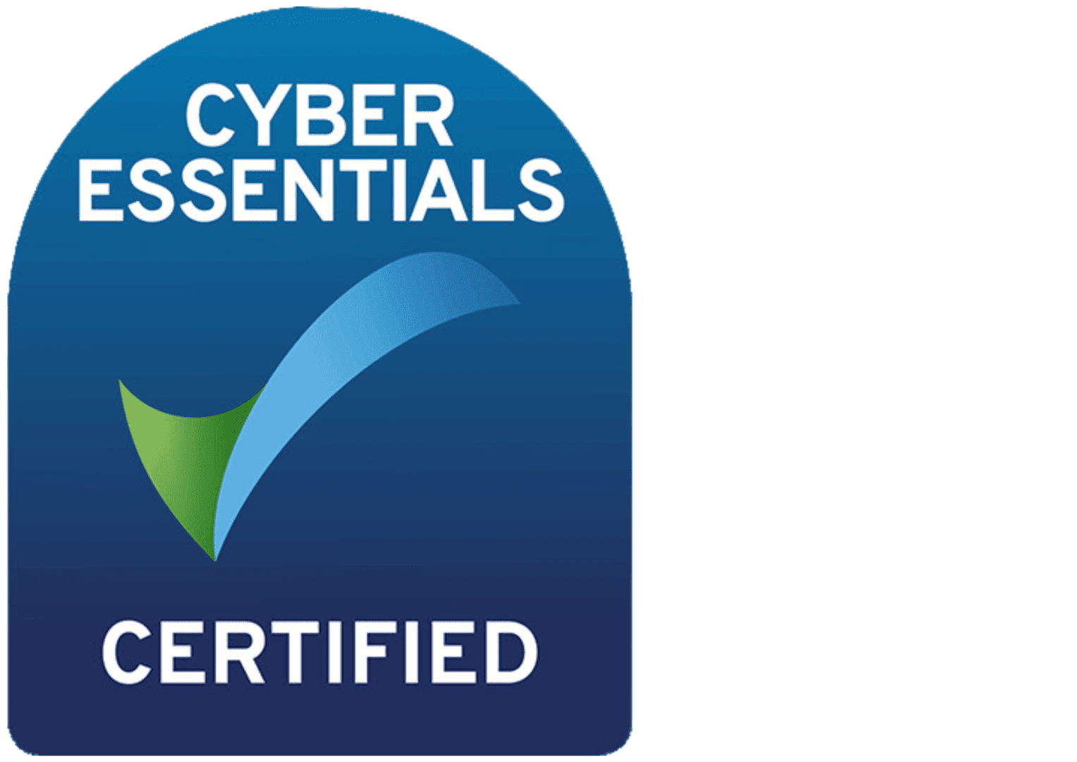A blue and green logo for the cyber essentials certified.