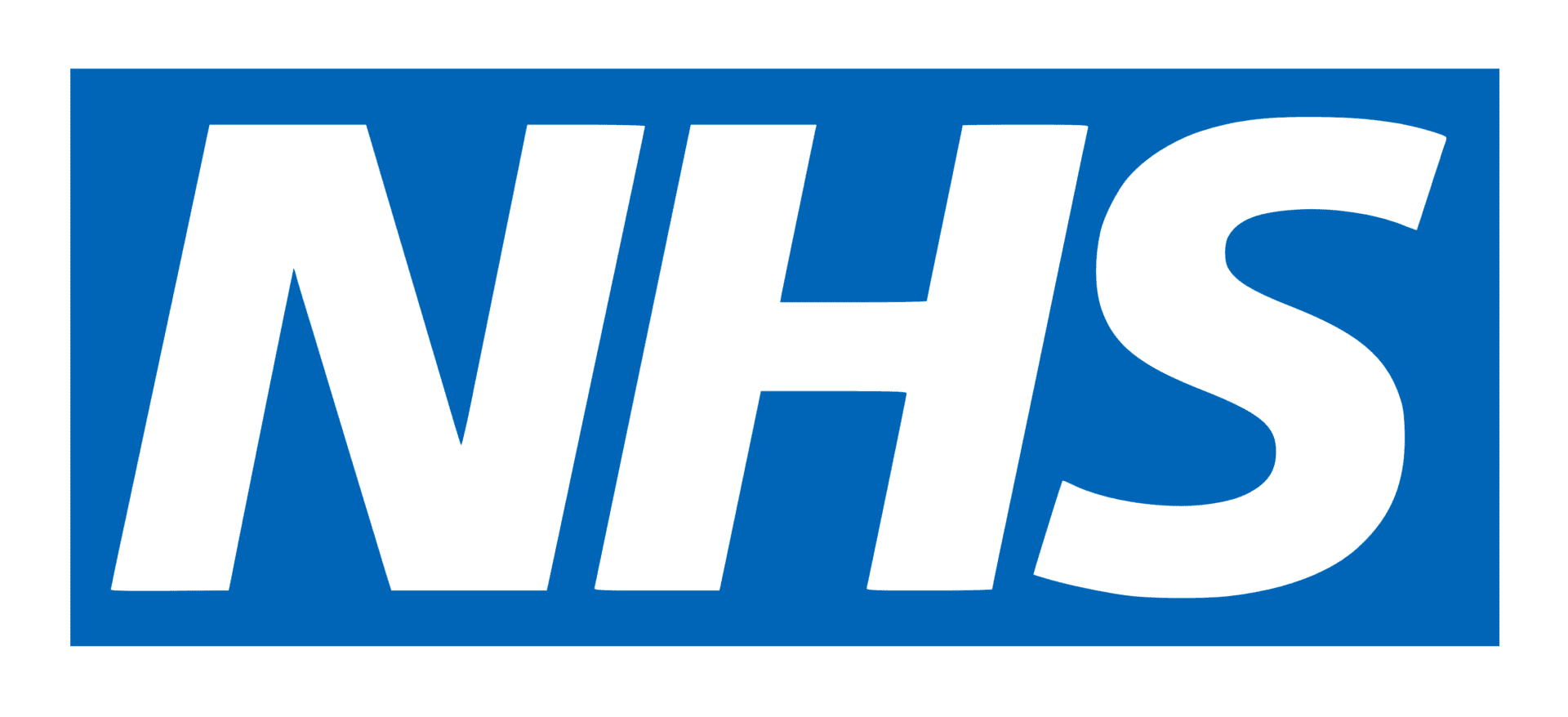 A blue and white nhs logo on top of a green background.