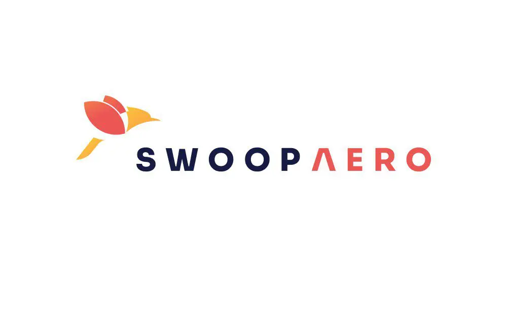 A swoopaero logo with an orange bird on it.