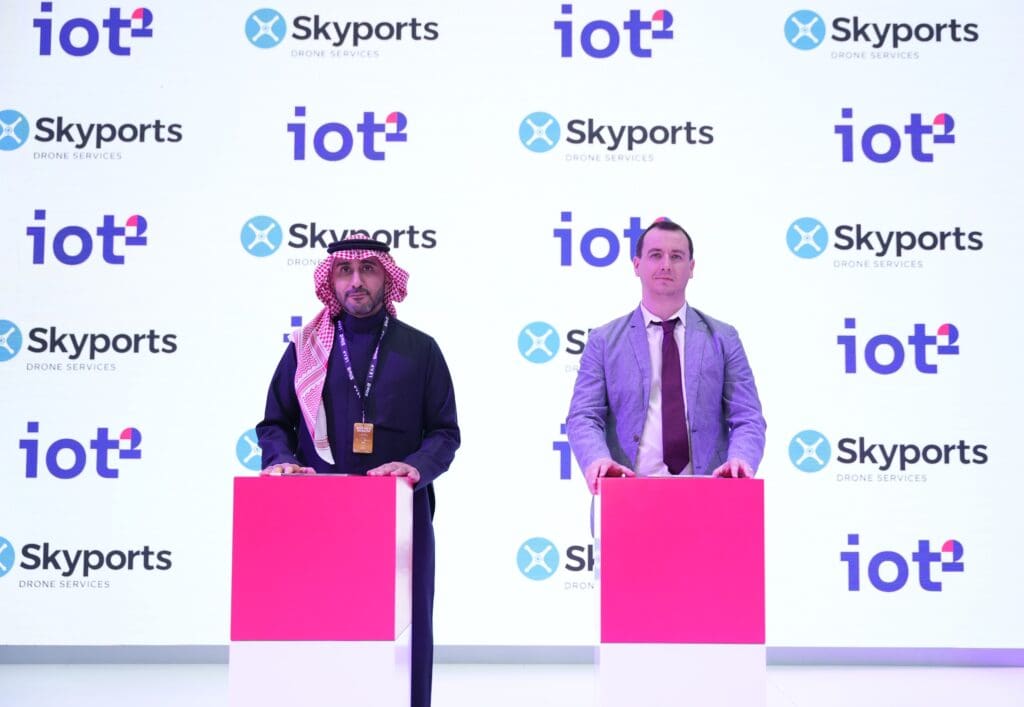 Two men at Skyports and IoT2 event.