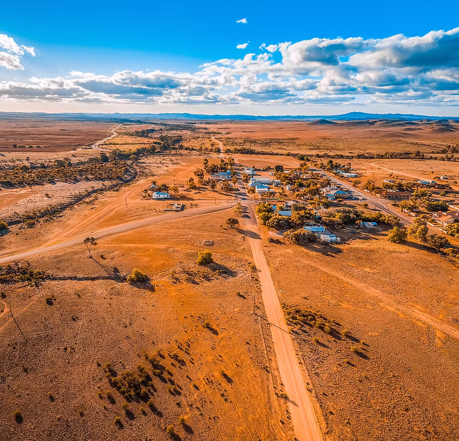 Aerial view of a small town in the vast plains of the South Australian outback Aerial view of a small town in the vast plains of the South Australian outback